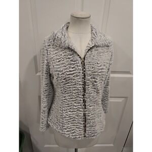 Knapp Studio Faux‎ Fur Zip Up Jacket Womens PS Gray White Textured